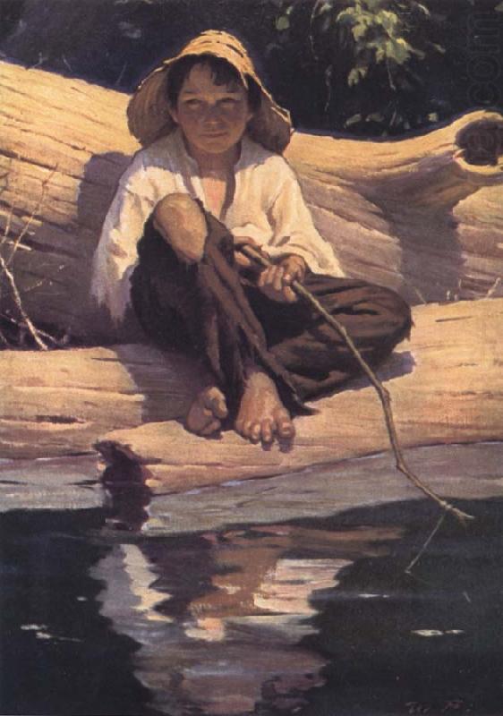 Worth Brehm Forntispiece illustration for The Adventures of Huckleberry Finn by mark Twain china oil painting image